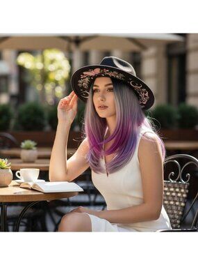 Black Butterfly Floral Embroidered Fedora Hat Womens